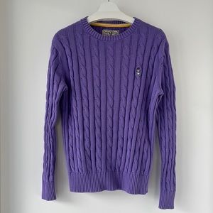 Men's Vintage Cable Knit Sweater in Purple (Medium)